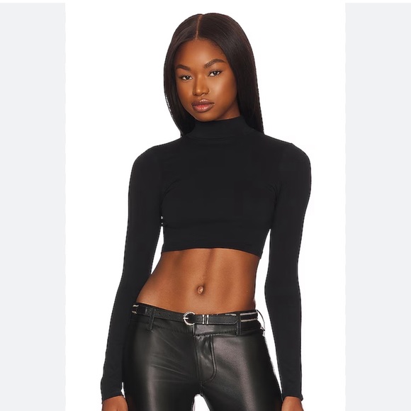 Free People Black Seamless Mock neck Crop Top. Size XS/S - Picture 1 of 5